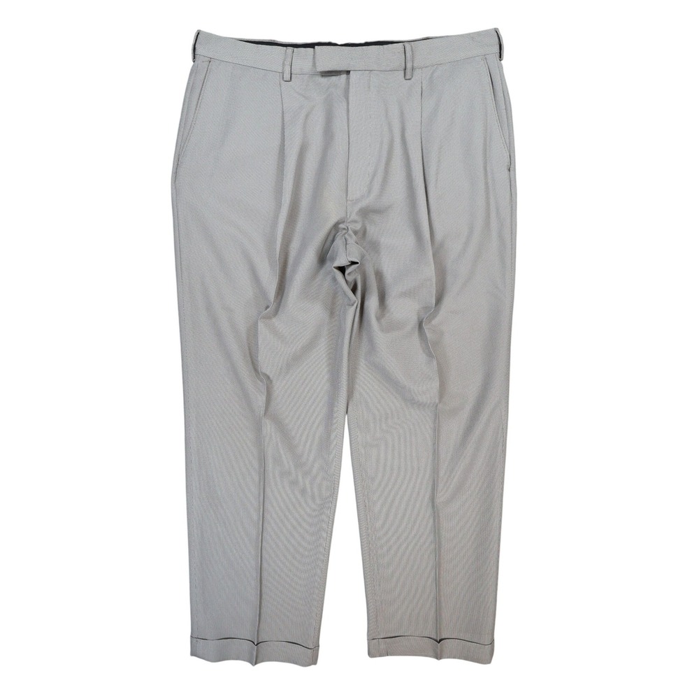 Roundtree & Yorke Dress Pants Mens 38x30 Gray Polyester Pleated Easy Care Slacks